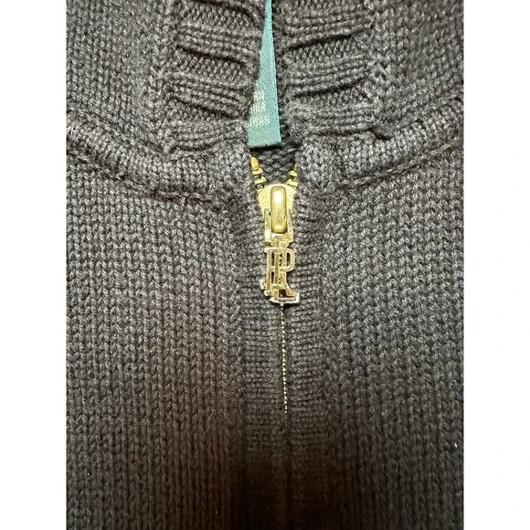 Lauren Ralph Lauren Petite Hoodie Women's P/L Heavy Knit Full Zip Black - Picture 3 of 5
